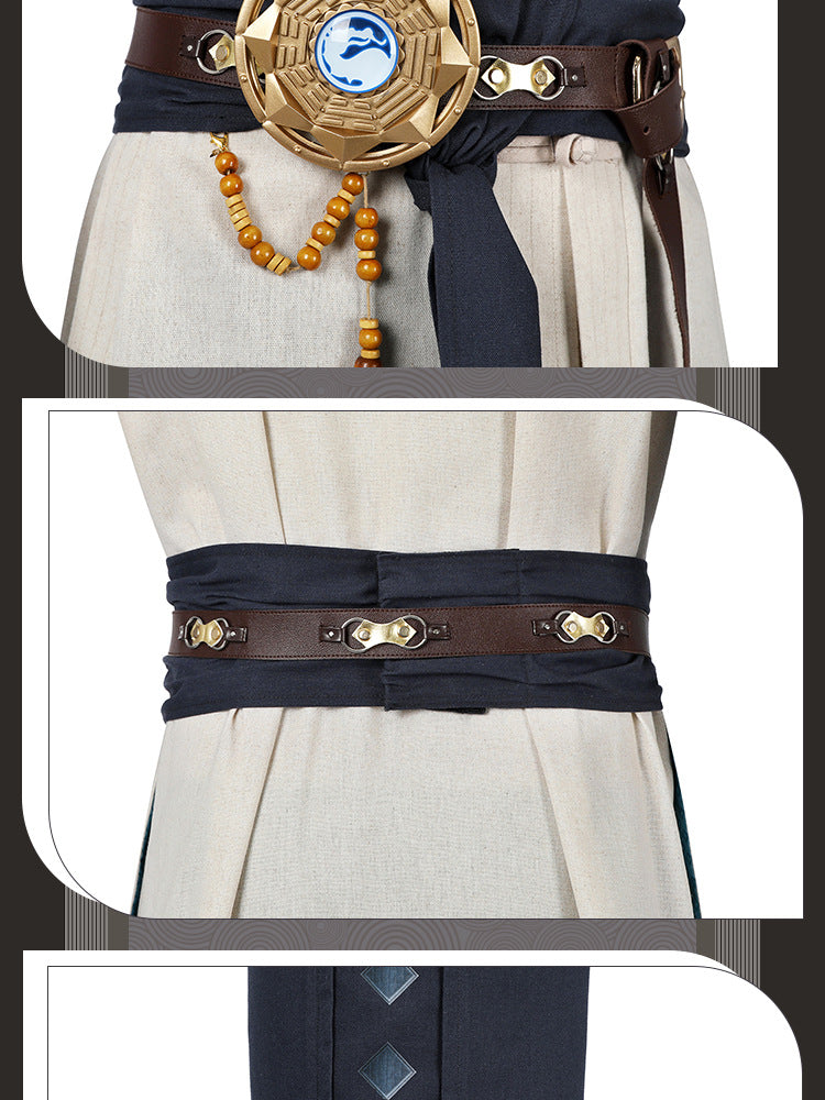 Electric Fighter White Outfit - Blue Accents Cosplay Suit Male | Belt Wrist Guards