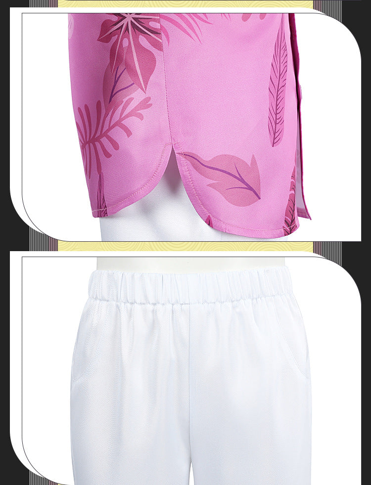 Green Hawaiian Fox Shirt & Purple Tie Ensemble - Fox Tail Headpiece Cosplay Costume for Children & Adults