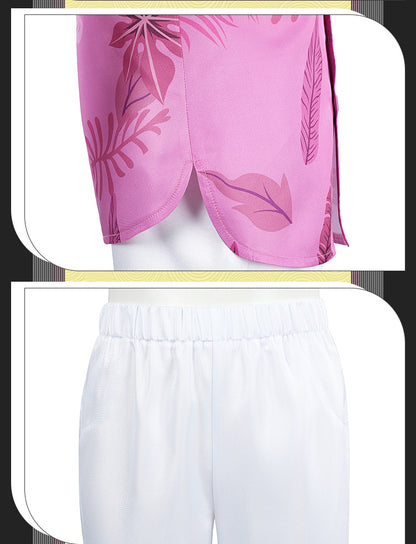 Green Hawaiian Fox Shirt & Purple Tie Ensemble - Fox Tail Headpiece Cosplay Costume for Children & Adults