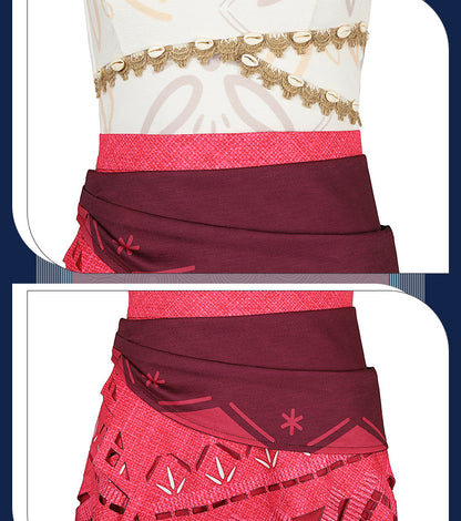 Polynesian Explorer Dress - Manta Ray Print Red Skirt & Crop Top | Women & Children Cosplay Set with Necklace