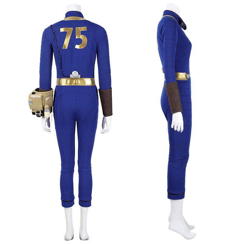 Blue & Yellow Vault Dweller Onesie - Tight Female Jumpsuit Cosplay Set | Post-Apoc Bodysuit + Gauntlets
