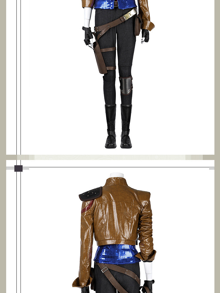 Post-Apocalyptic Red Leather Jacket & Vest Ensemble - Female Combat Armor Cosplay Set | Holsters Gloves