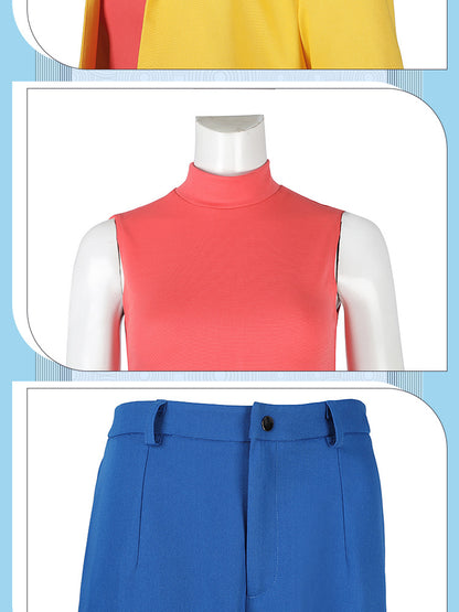 Yellow Trench Coat Pink Shirt Ensemble - Full Cosplay with Sunglasses Gloves Belt Female Retro Anime Style