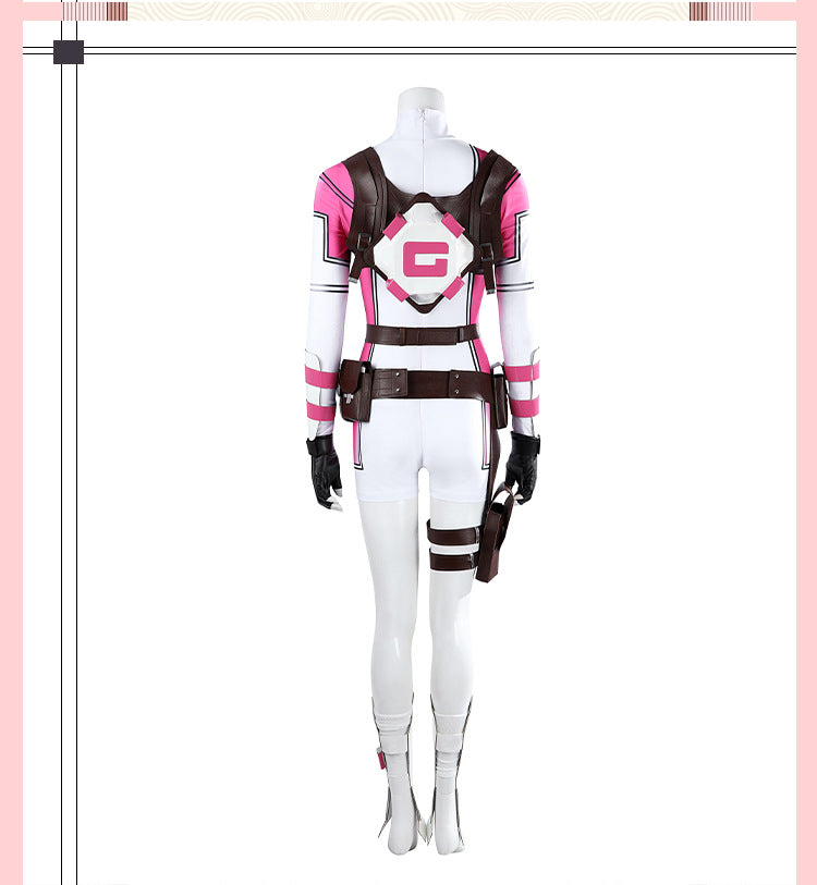 Pink Tactical Suit with White Accents & Black Details - Full Female Cosplay Ensemble Mask Holsters Belt