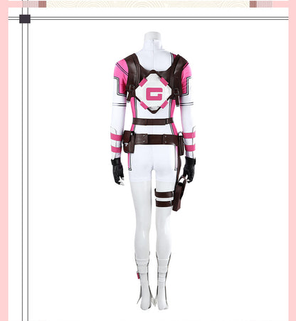 Pink Tactical Suit with White Accents & Black Details - Full Female Cosplay Ensemble Mask Holsters Belt