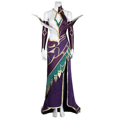 Elegant Black Purple Witch Dress with Wings & Tiara - Full Female Cosplay Ensemble | Gothic Fantasy Style
