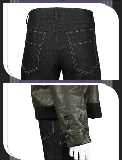 Cyberpunk Streetwear Embroidered Bomber Jacket & Tactical Pants - Male Full Ensemble with Belt Accessories