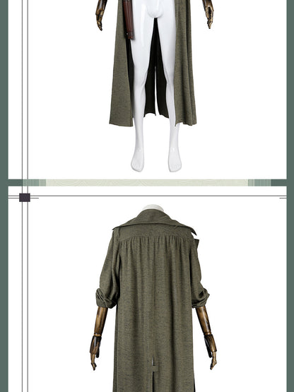 Post-Apocalyptic Black Leather Trench Coat with Red Lining - Long High-Collar Cape Jacket Cosplay