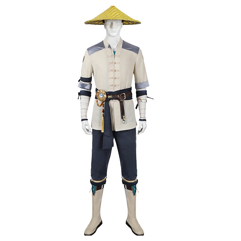 Electric Fighter White Outfit - Blue Accents Cosplay Suit Male | Belt Wrist Guards