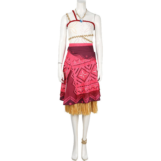 Polynesian Explorer Dress - Manta Ray Print Red Skirt & Crop Top | Women & Children Cosplay Set with Necklace