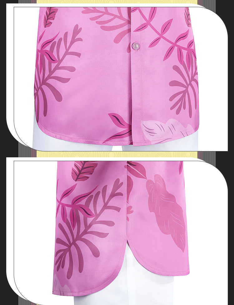 Green Hawaiian Fox Shirt & Purple Tie Ensemble - Fox Tail Headpiece Cosplay Costume for Children & Adults