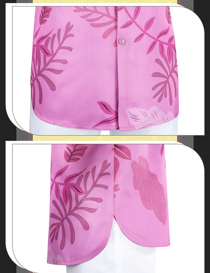 Green Hawaiian Fox Shirt & Purple Tie Ensemble - Fox Tail Headpiece Cosplay Costume for Children & Adults