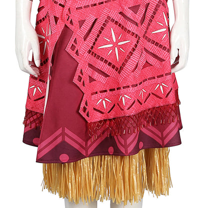 Polynesian Explorer Dress - Manta Ray Print Red Skirt & Crop Top | Women & Children Cosplay Set with Necklace