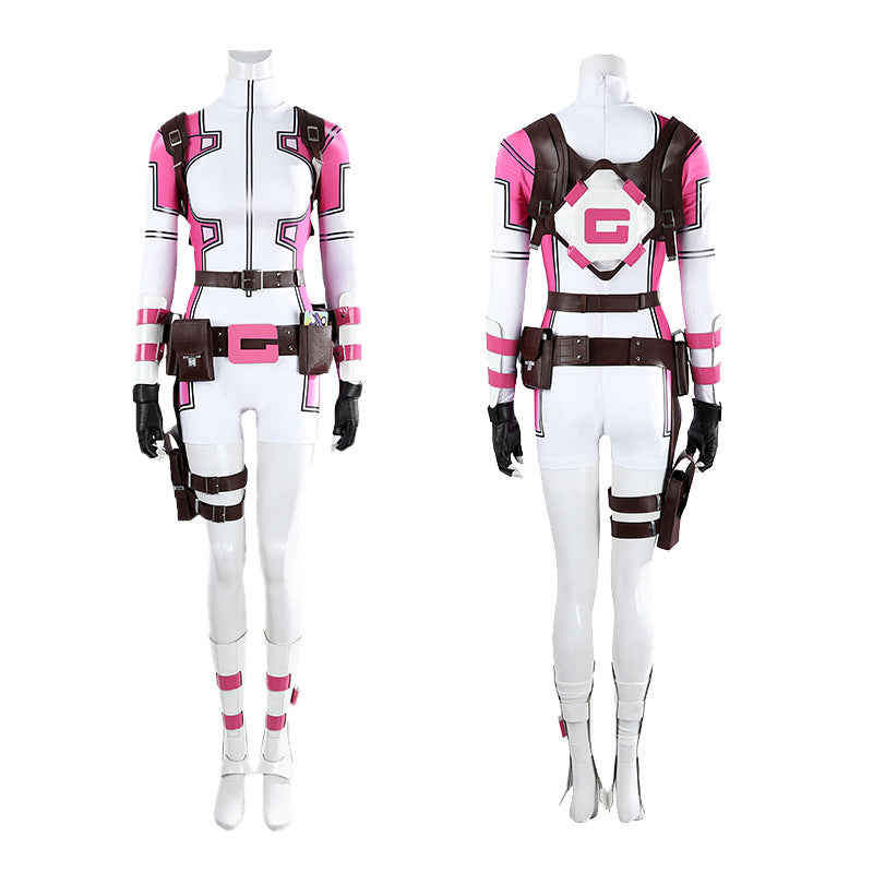 Pink Tactical Suit with White Accents & Black Details - Full Female Cosplay Ensemble Mask Holsters Belt