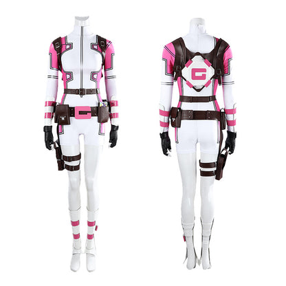 Pink Tactical Suit with White Accents & Black Details - Full Female Cosplay Ensemble Mask Holsters Belt