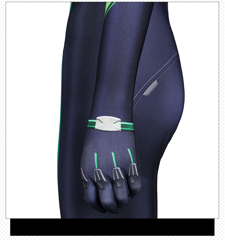 Toxic Green Black Tight Bodysuit Cosplay Set - Helmet Mask Gloves Belt Female Venom Theme Outfit