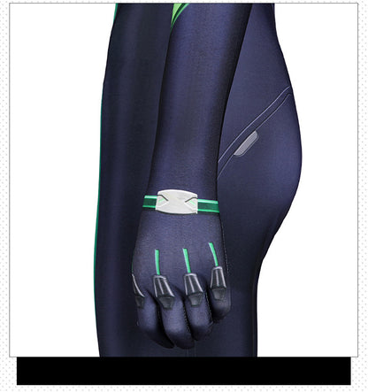 Toxic Green Black Tight Bodysuit Cosplay Set - Helmet Mask Gloves Belt Female Venom Theme Outfit