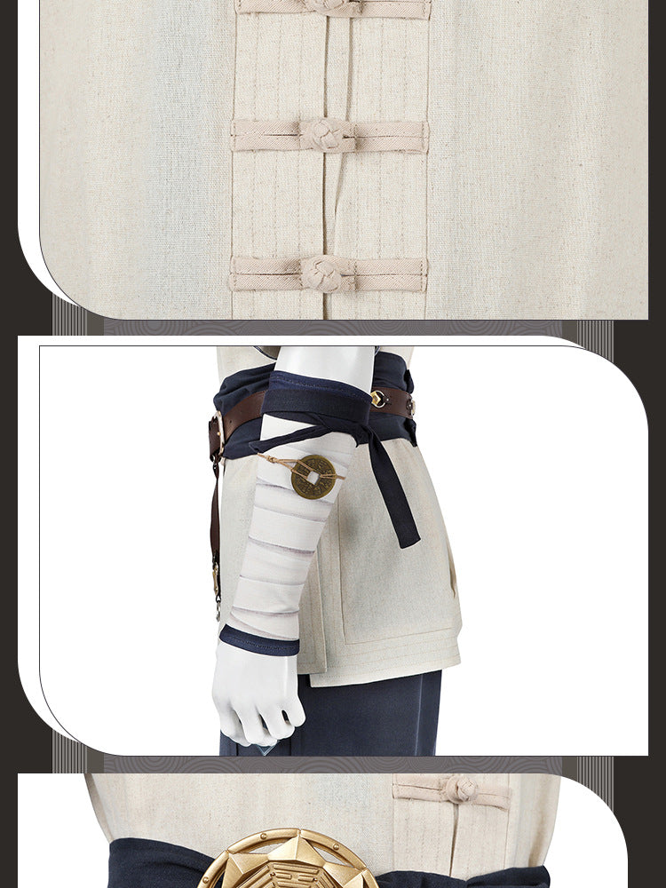 Electric Fighter White Outfit - Blue Accents Cosplay Suit Male | Belt Wrist Guards