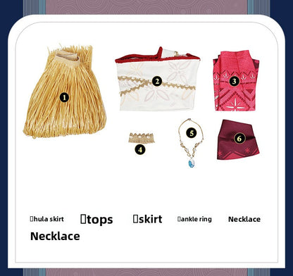 Polynesian Explorer Dress - Manta Ray Print Red Skirt & Crop Top | Women & Children Cosplay Set with Necklace