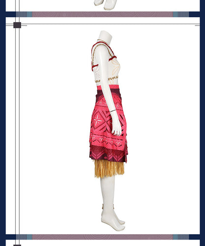 Polynesian Explorer Dress - Manta Ray Print Red Skirt & Crop Top | Women & Children Cosplay Set with Necklace