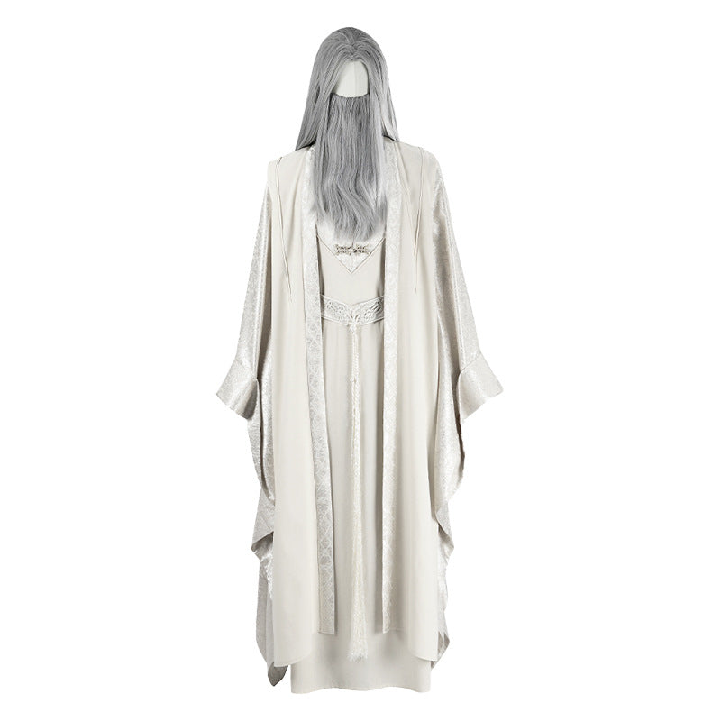 Epic White Flowing Wizard Robe with Hood - Cinematic Fantasy Mage Cosplay Set for Men