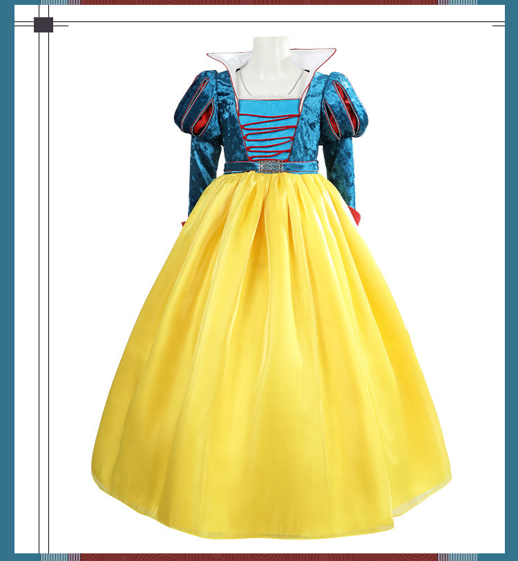 Classic Fairy Tale Princess Dress - Blue & Yellow Puff Sleeve Gown Adult & Kids Cosplay Costume