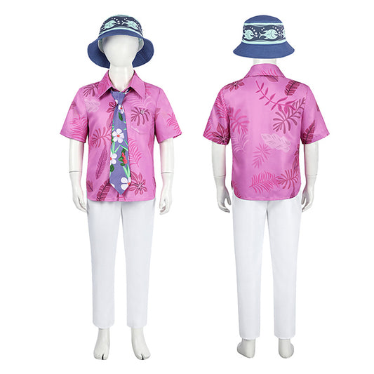 Green Hawaiian Fox Shirt & Purple Tie Ensemble - Fox Tail Headpiece Cosplay Costume for Children & Adults