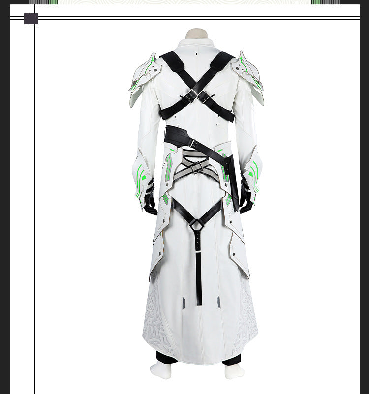 Young Silver Warrior White Lifestream Style Jacket - Shoulder Armor Belt Gloves Cosplay Ensemble Male
