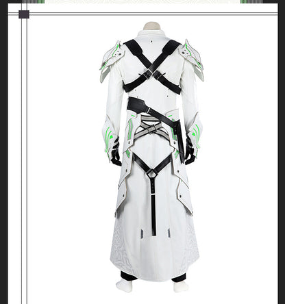 Young Silver Warrior White Lifestream Style Jacket - Shoulder Armor Belt Gloves Cosplay Ensemble Male