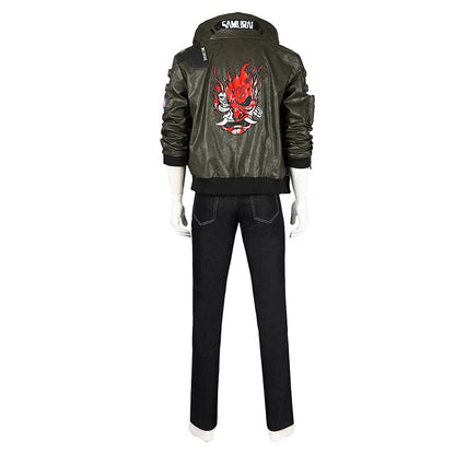 Cyberpunk Streetwear Embroidered Bomber Jacket & Tactical Pants - Male Full Ensemble with Belt Accessories