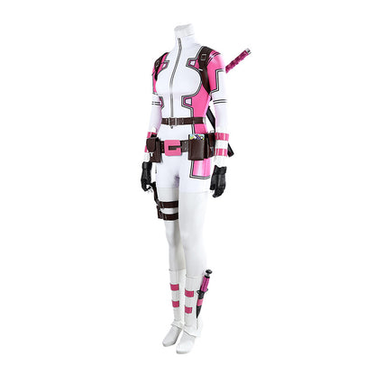 Pink Tactical Suit with White Accents & Black Details - Full Female Cosplay Ensemble Mask Holsters Belt
