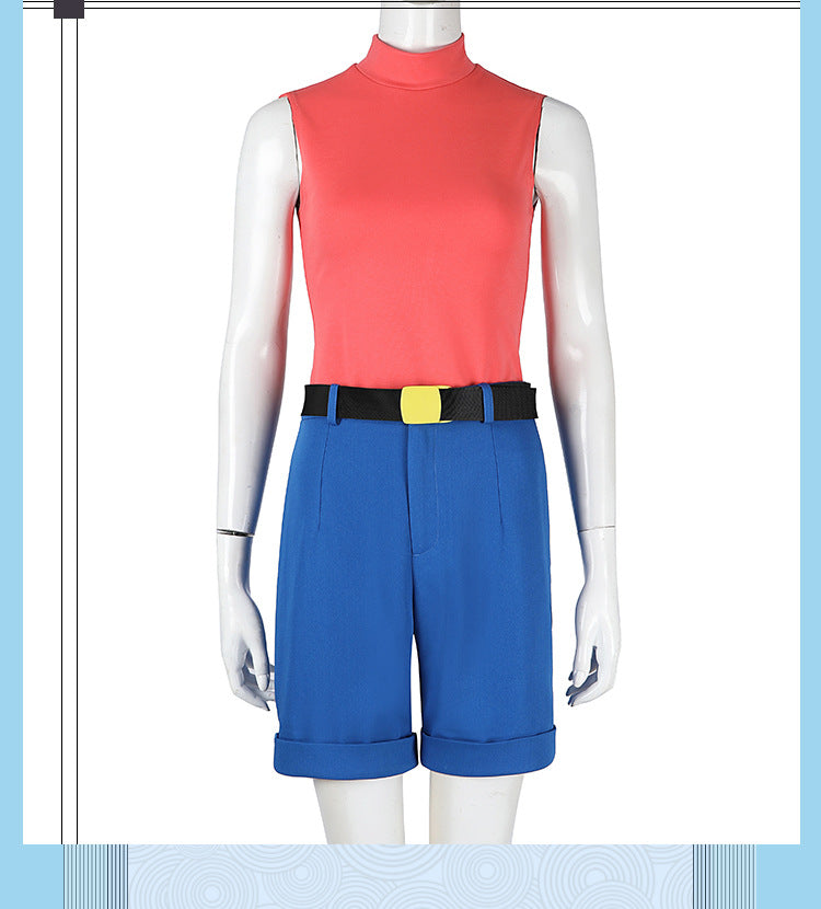 Yellow Trench Coat Pink Shirt Ensemble - Full Cosplay with Sunglasses Gloves Belt Female Retro Anime Style