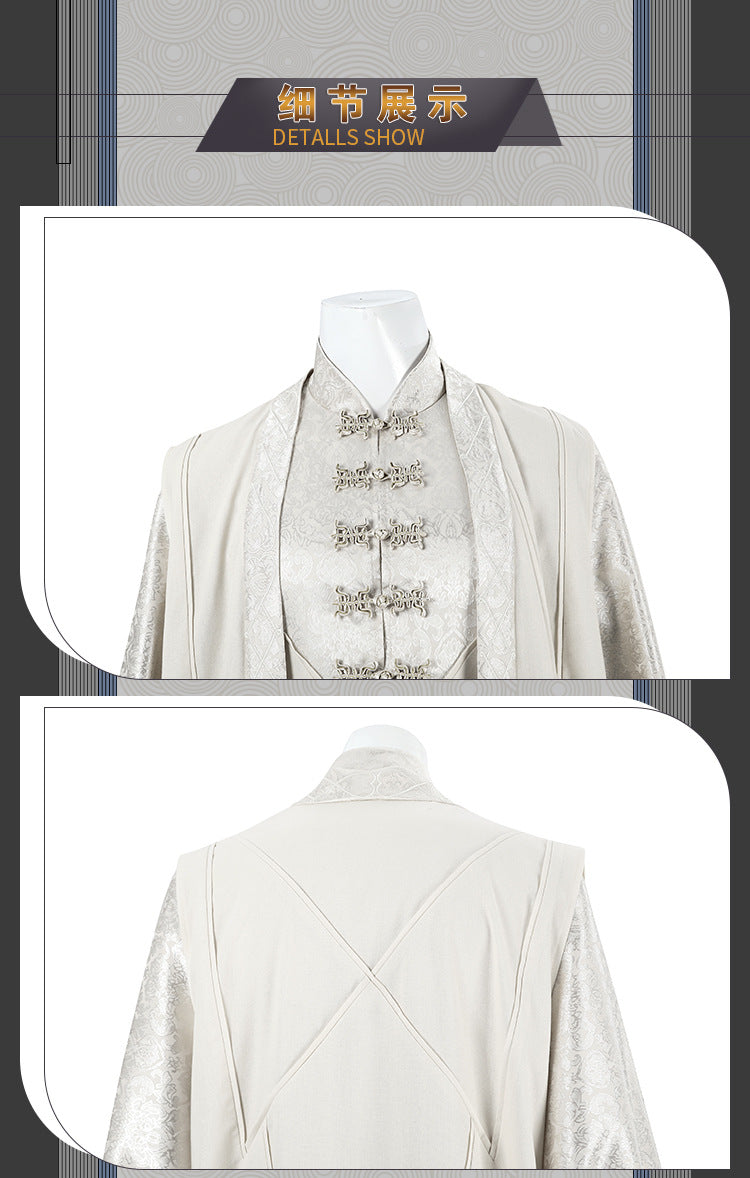 Epic White Flowing Wizard Robe with Hood - Cinematic Fantasy Mage Cosplay Set for Men