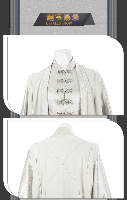 Epic White Flowing Wizard Robe with Hood - Cinematic Fantasy Mage Cosplay Set for Men