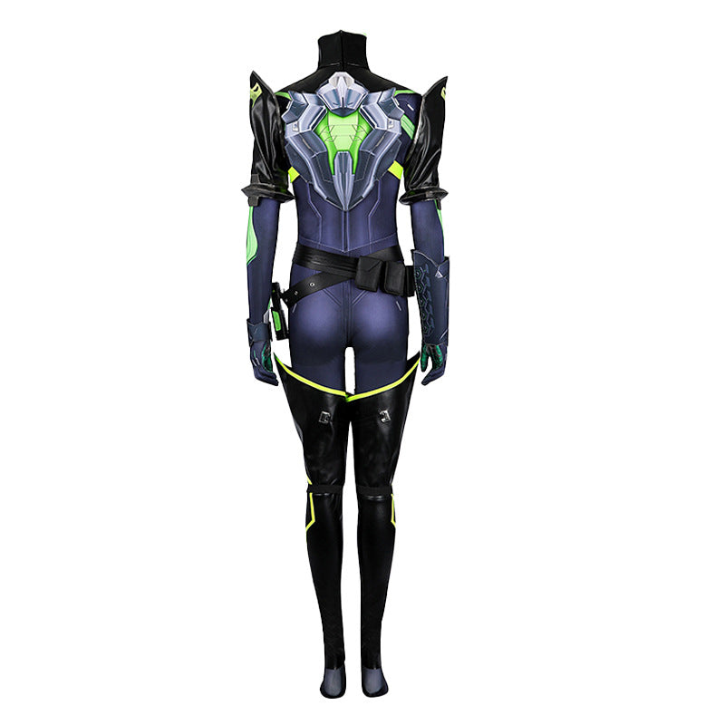 Toxic Green Black Tight Bodysuit Cosplay Set - Helmet Mask Gloves Belt Female Venom Theme Outfit