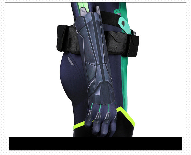 Toxic Green Black Tight Bodysuit Cosplay Set - Helmet Mask Gloves Belt Female Venom Theme Outfit