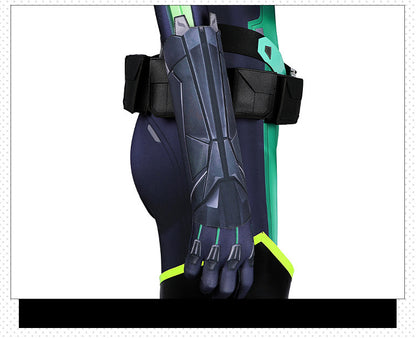 Toxic Green Black Tight Bodysuit Cosplay Set - Helmet Mask Gloves Belt Female Venom Theme Outfit