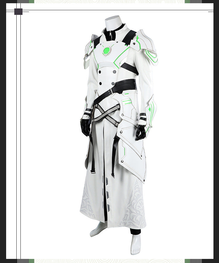 Young Silver Warrior White Lifestream Style Jacket - Shoulder Armor Belt Gloves Cosplay Ensemble Male