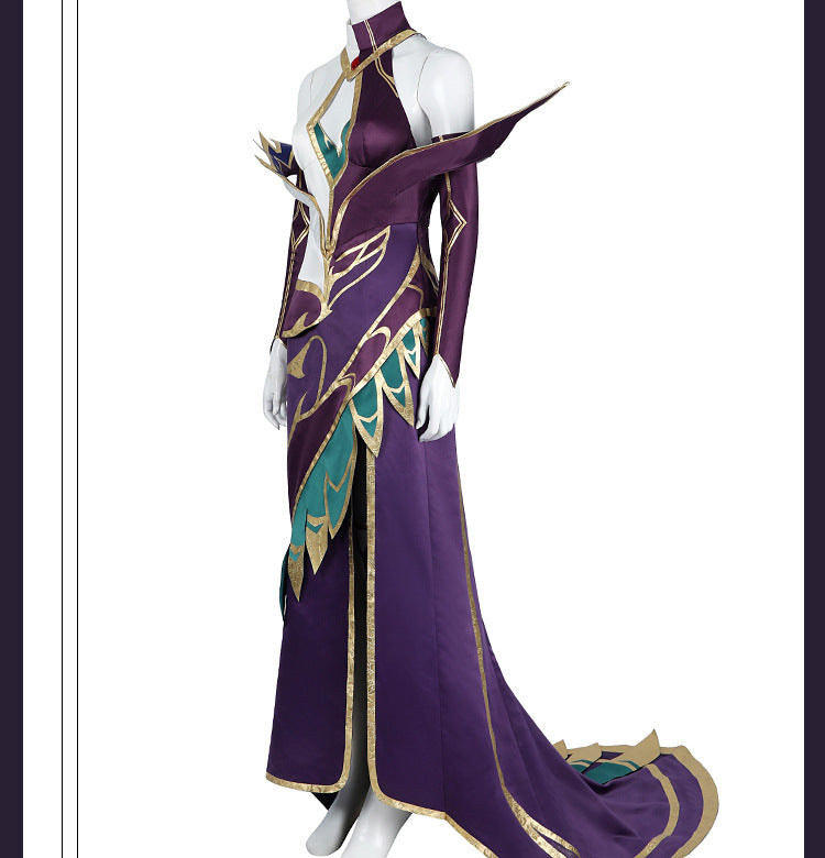 Elegant Black Purple Witch Dress with Wings & Tiara - Full Female Cosplay Ensemble | Gothic Fantasy Style