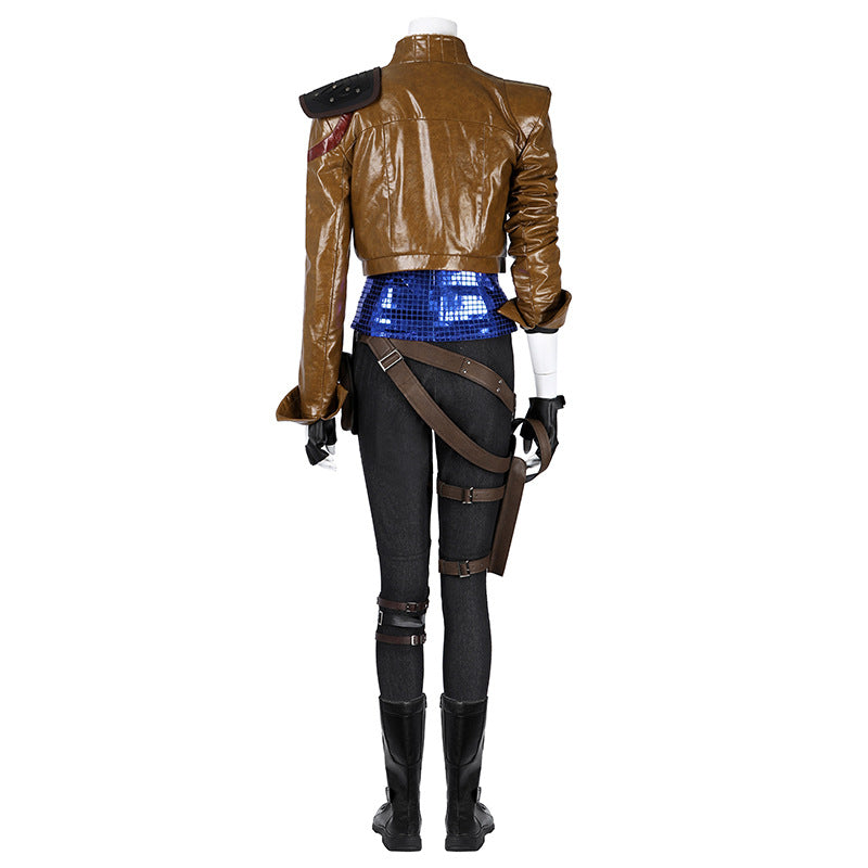 Post-Apocalyptic Red Leather Jacket & Vest Ensemble - Female Combat Armor Cosplay Set | Holsters Gloves