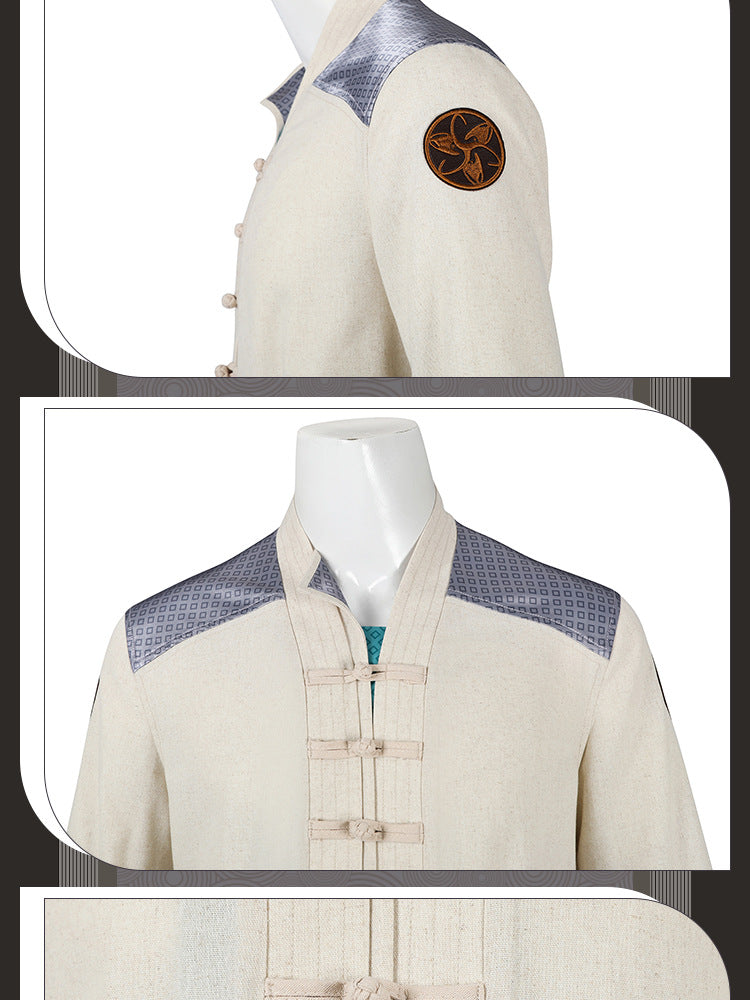 Electric Fighter White Outfit - Blue Accents Cosplay Suit Male | Belt Wrist Guards