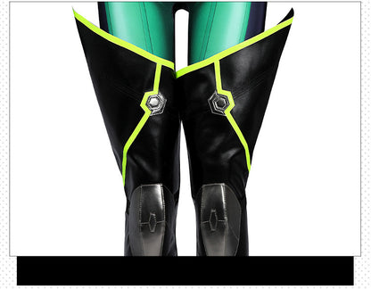 Toxic Green Black Tight Bodysuit Cosplay Set - Helmet Mask Gloves Belt Female Venom Theme Outfit