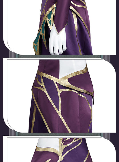 Elegant Black Purple Witch Dress with Wings & Tiara - Full Female Cosplay Ensemble | Gothic Fantasy Style