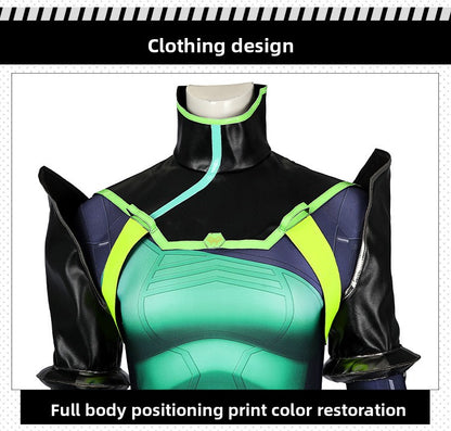 Toxic Green Black Tight Bodysuit Cosplay Set - Helmet Mask Gloves Belt Female Venom Theme Outfit