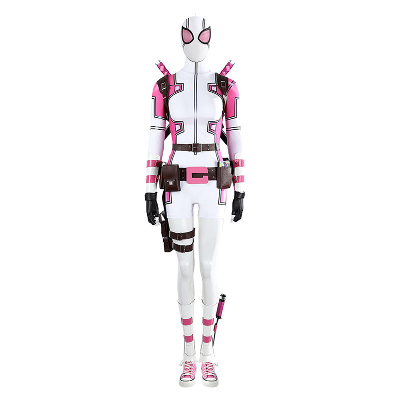 Pink Tactical Suit with White Accents & Black Details - Full Female Cosplay Ensemble Mask Holsters Belt