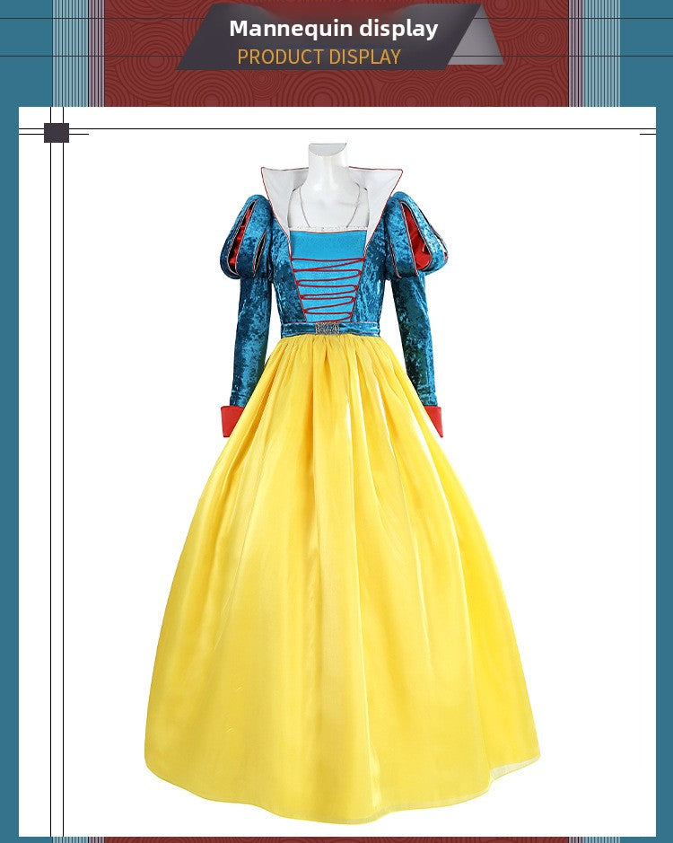 Classic Fairy Tale Princess Dress - Blue & Yellow Puff Sleeve Gown Adult & Kids Cosplay Costume