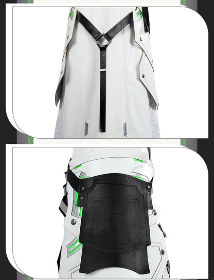 Young Silver Warrior White Lifestream Style Jacket - Shoulder Armor Belt Gloves Cosplay Ensemble Male