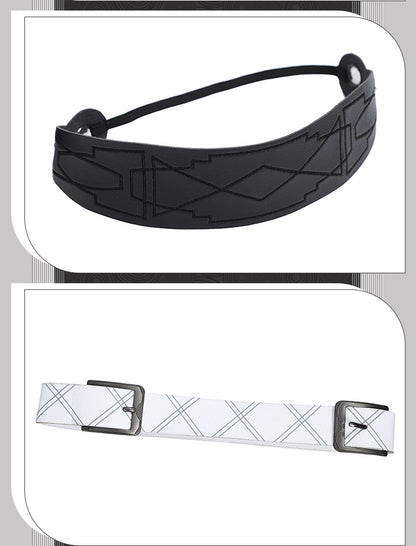 White Double-Breasted Adventurer Uniform - Blue Hairband Sword Scabbard Cosplay Set Male Secondary Style