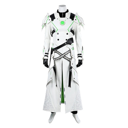Young Silver Warrior White Lifestream Style Jacket - Shoulder Armor Belt Gloves Cosplay Ensemble Male