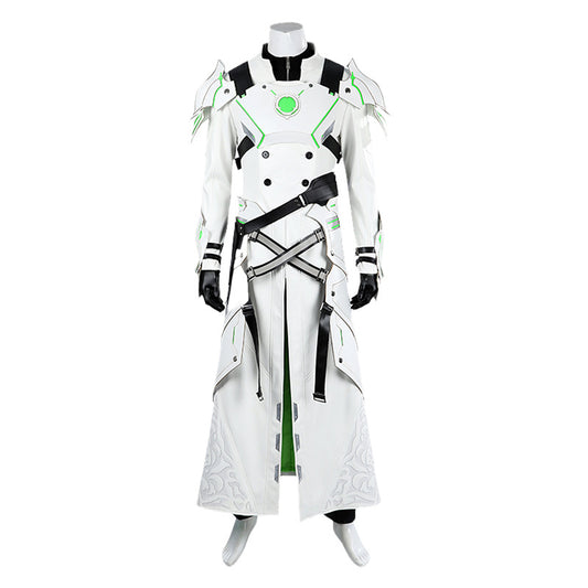 Young Silver Warrior White Lifestream Style Jacket - Shoulder Armor Belt Gloves Cosplay Ensemble Male